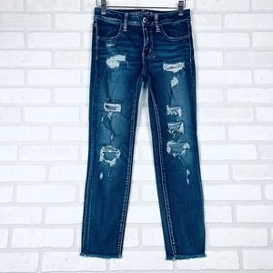 American Eagle Outfitters Jeggings‎ Crop Distressed Dark Wash Womens Size 2